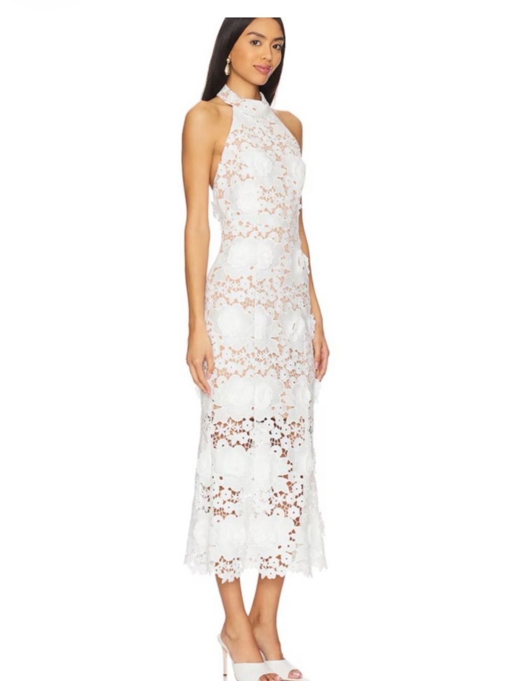 Elliatt White Floral Lace Halter Midi Dress